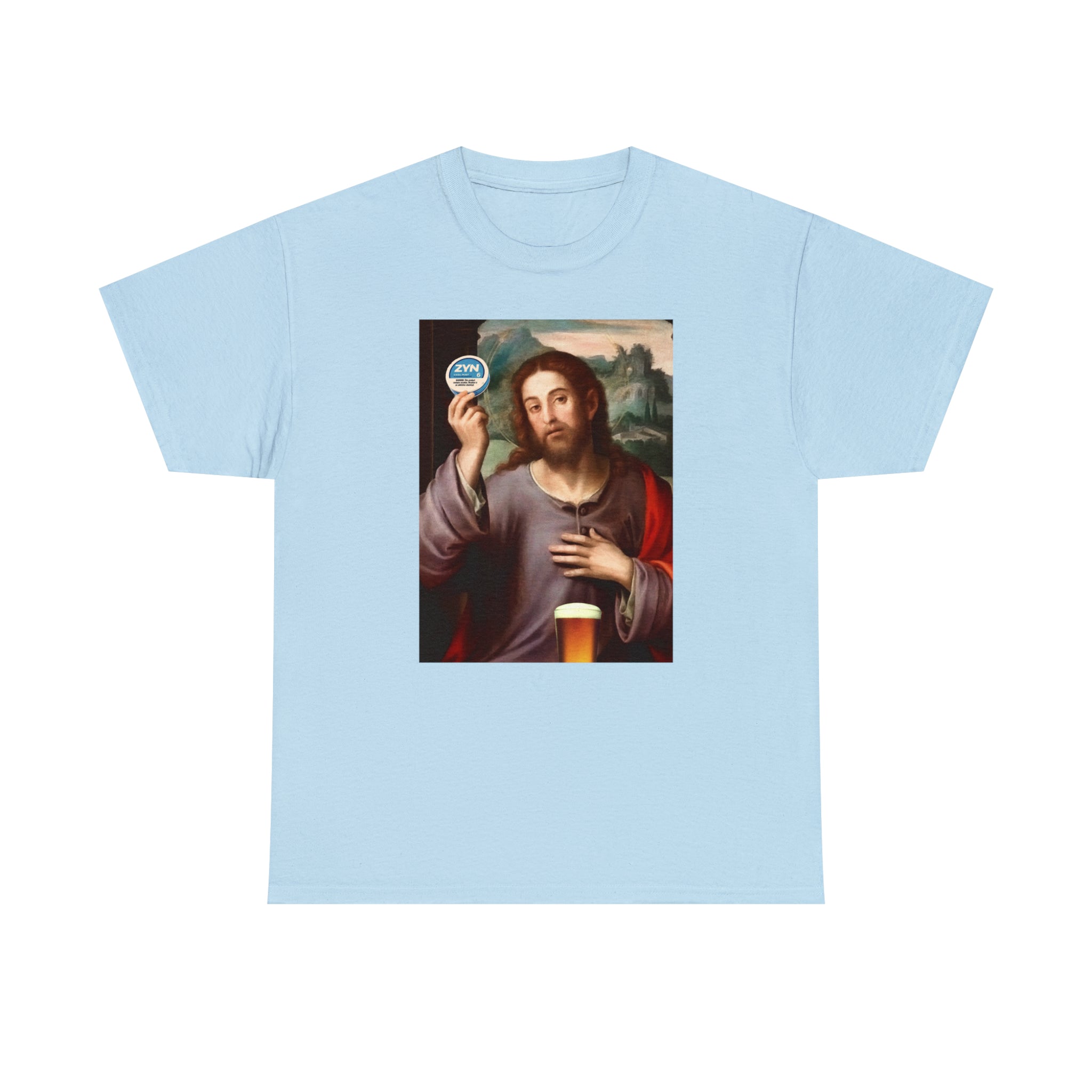 Jesus holding Zyns and beer - Unisex Heavy Cotton Tee