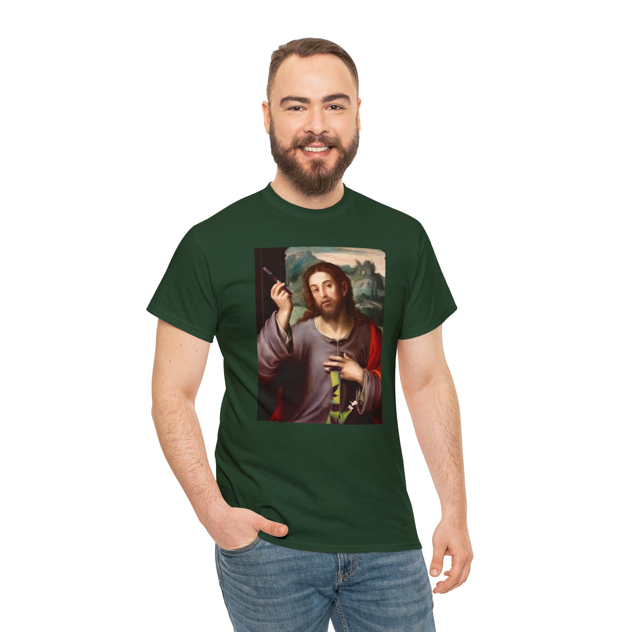 Jesus holding dab pen and bong - Unisex Heavy Cotton Tee