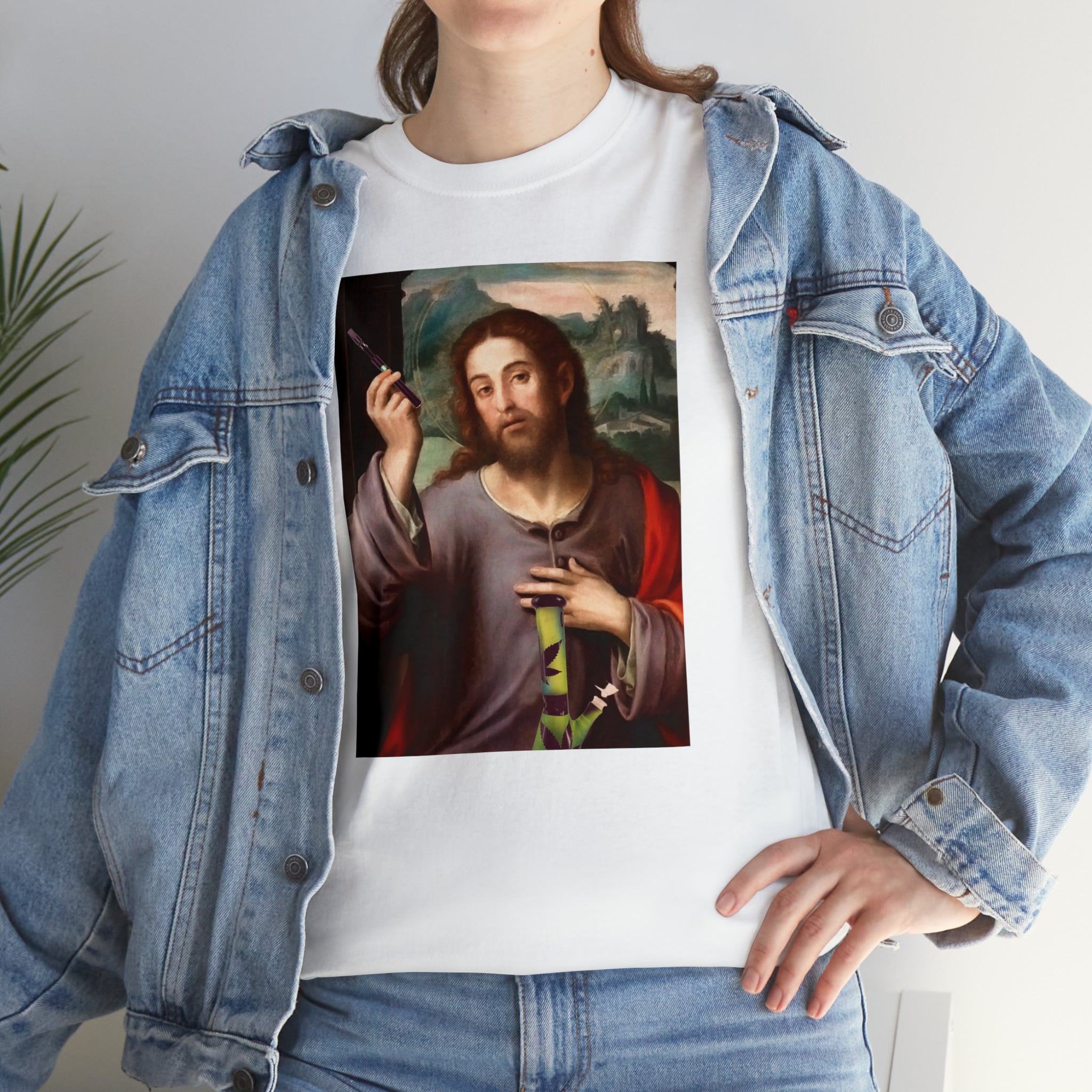 Jesus holding dab pen and bong - Unisex Heavy Cotton Tee