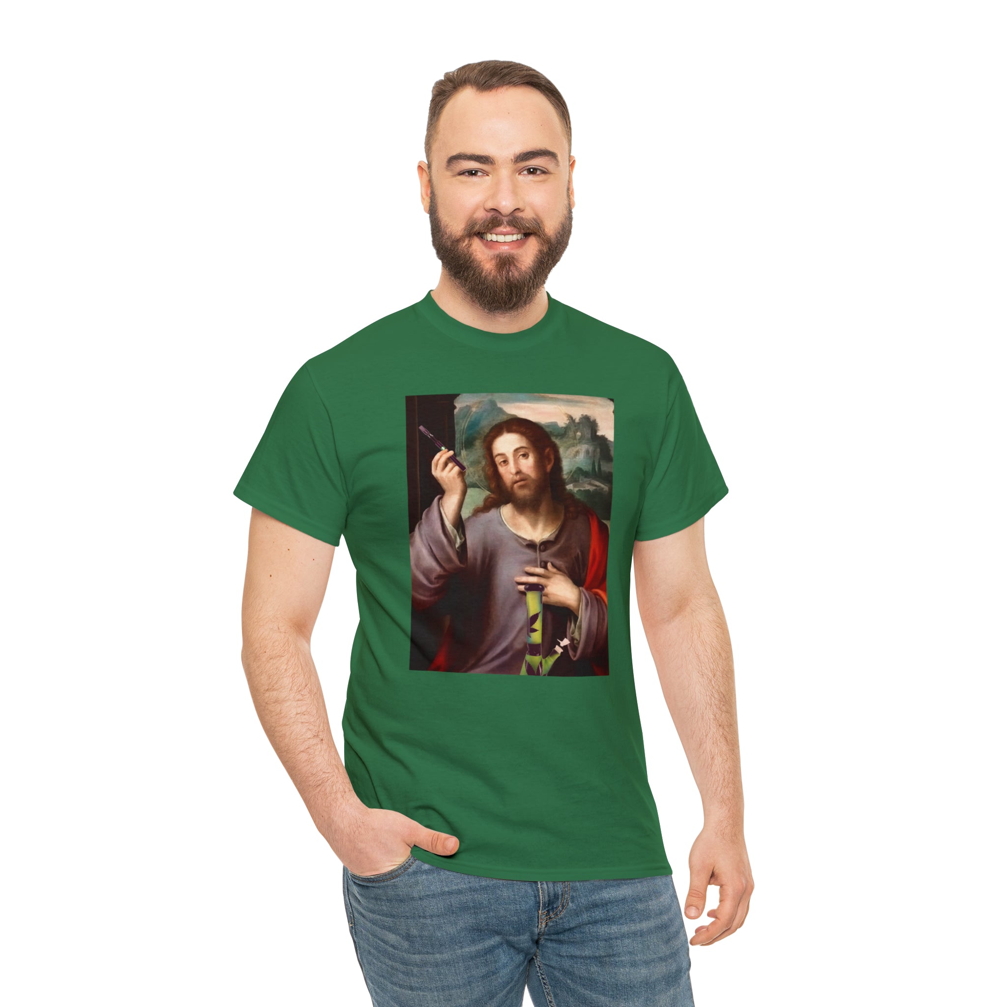 Jesus holding dab pen and bong - Unisex Heavy Cotton Tee