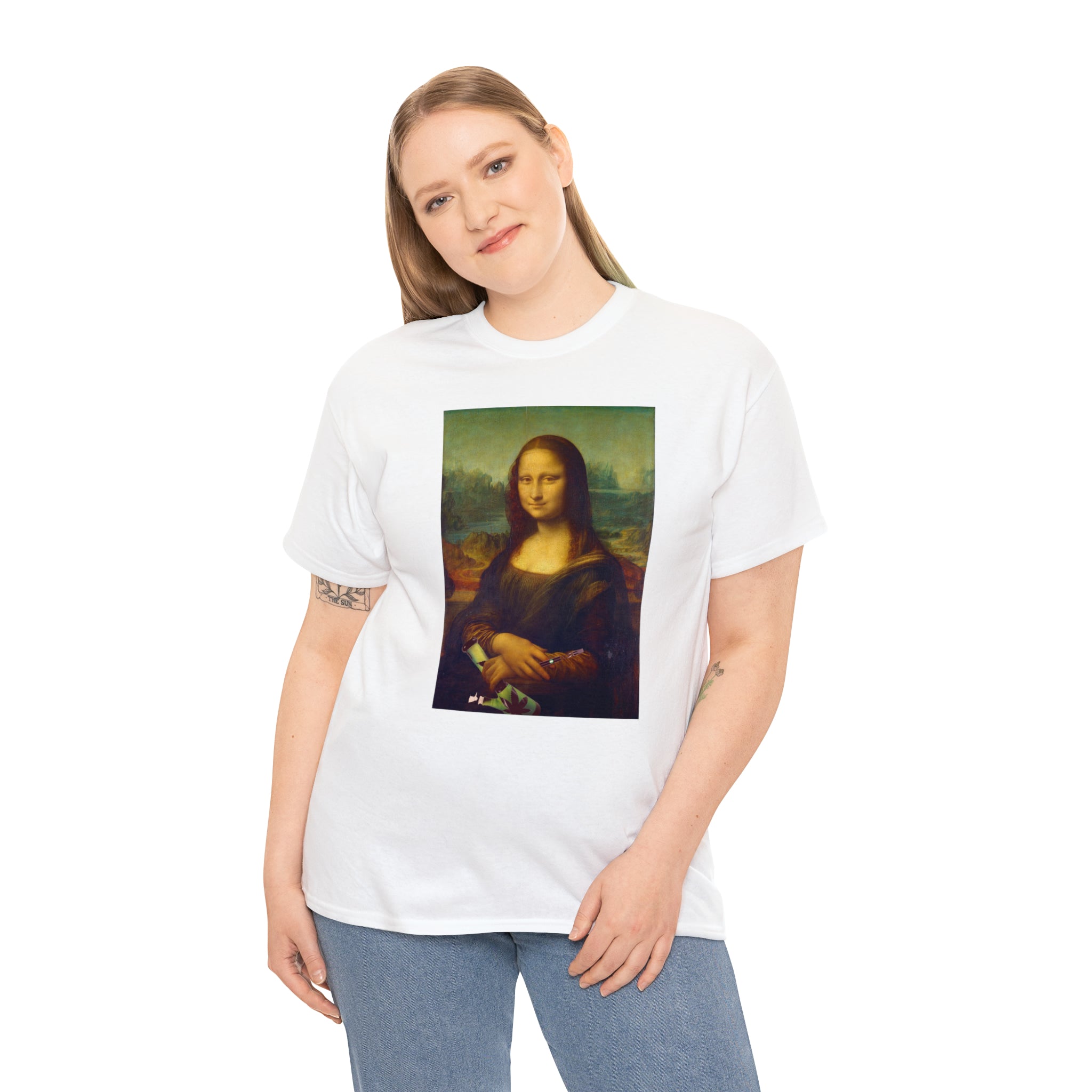 Mona Lisa with Dab Pen and Bong - Unisex Heavy Cotton Tee