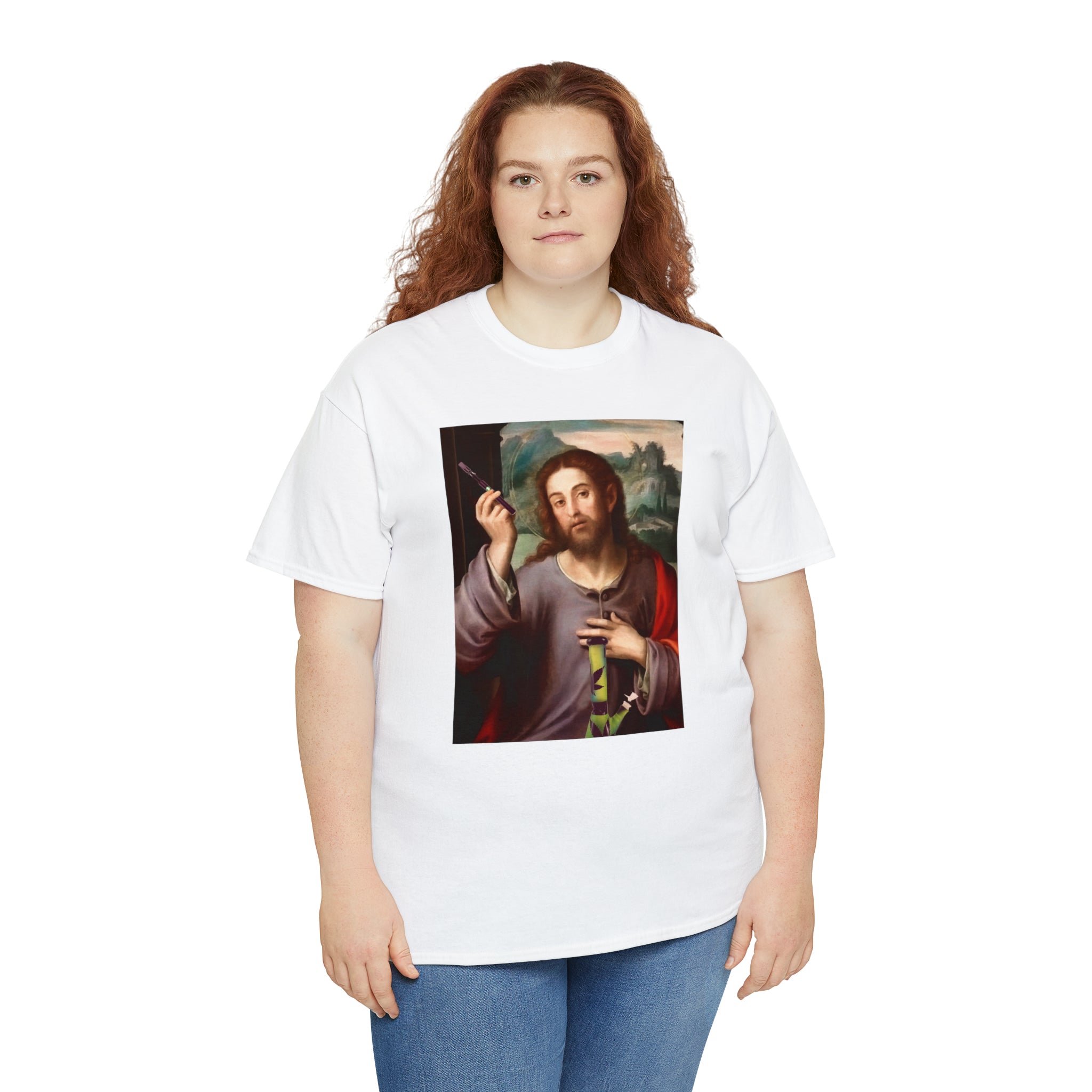 Jesus holding dab pen and bong - Unisex Heavy Cotton Tee