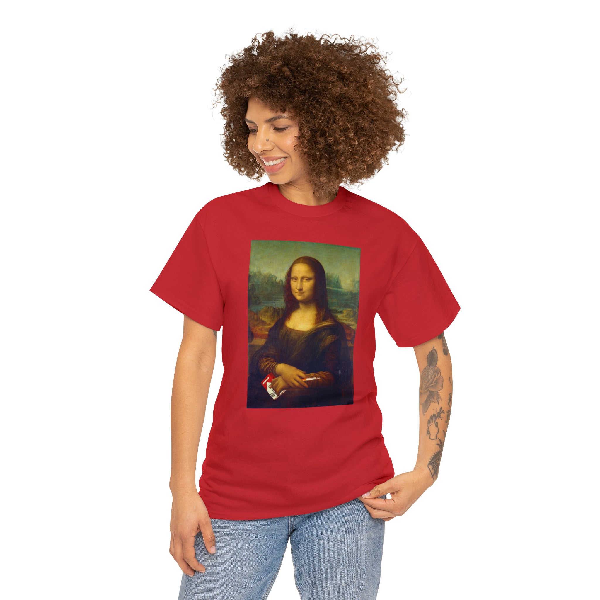 Mona Lisa with cigarettes - Unisex Heavy Cotton Tee