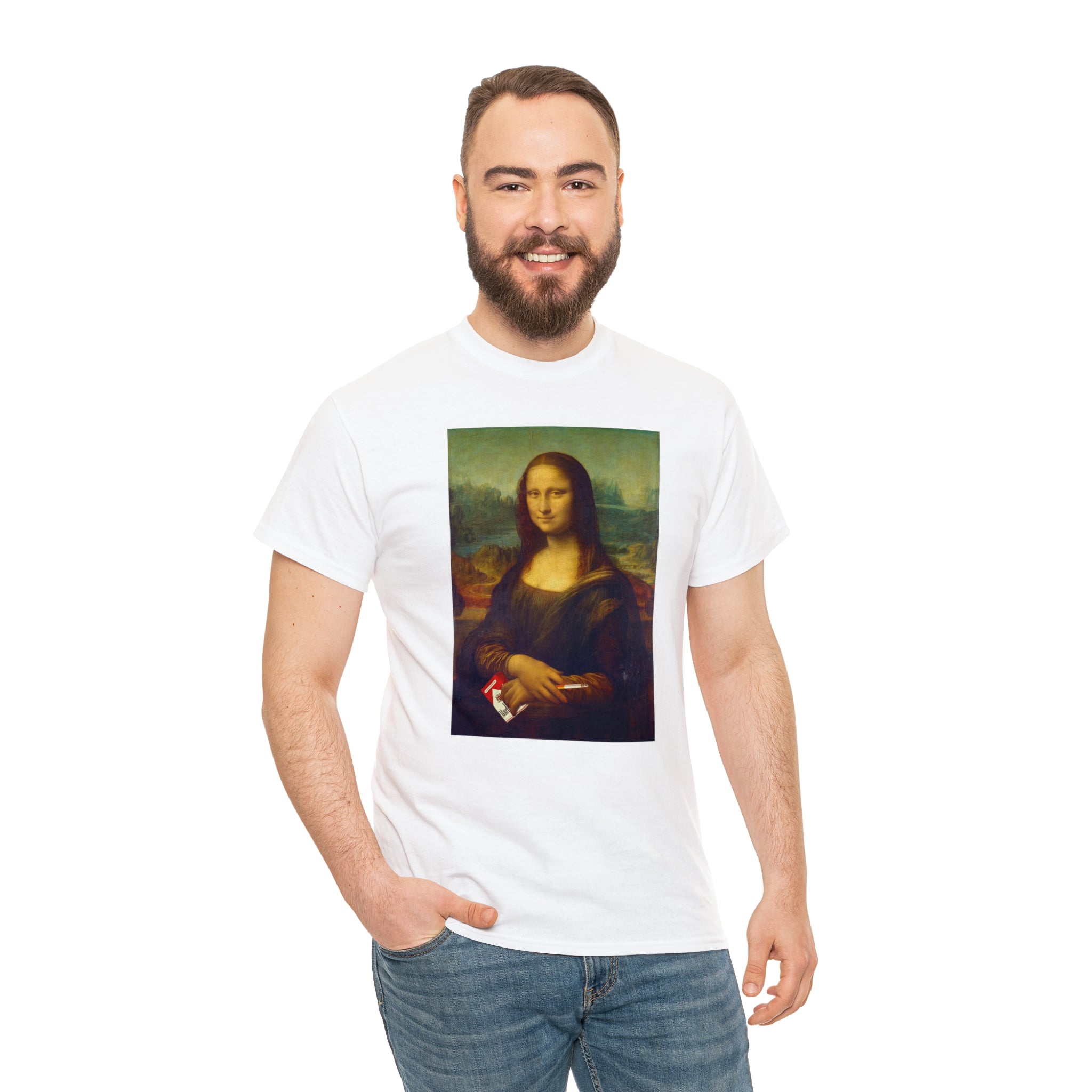 Mona Lisa with cigarettes - Unisex Heavy Cotton Tee