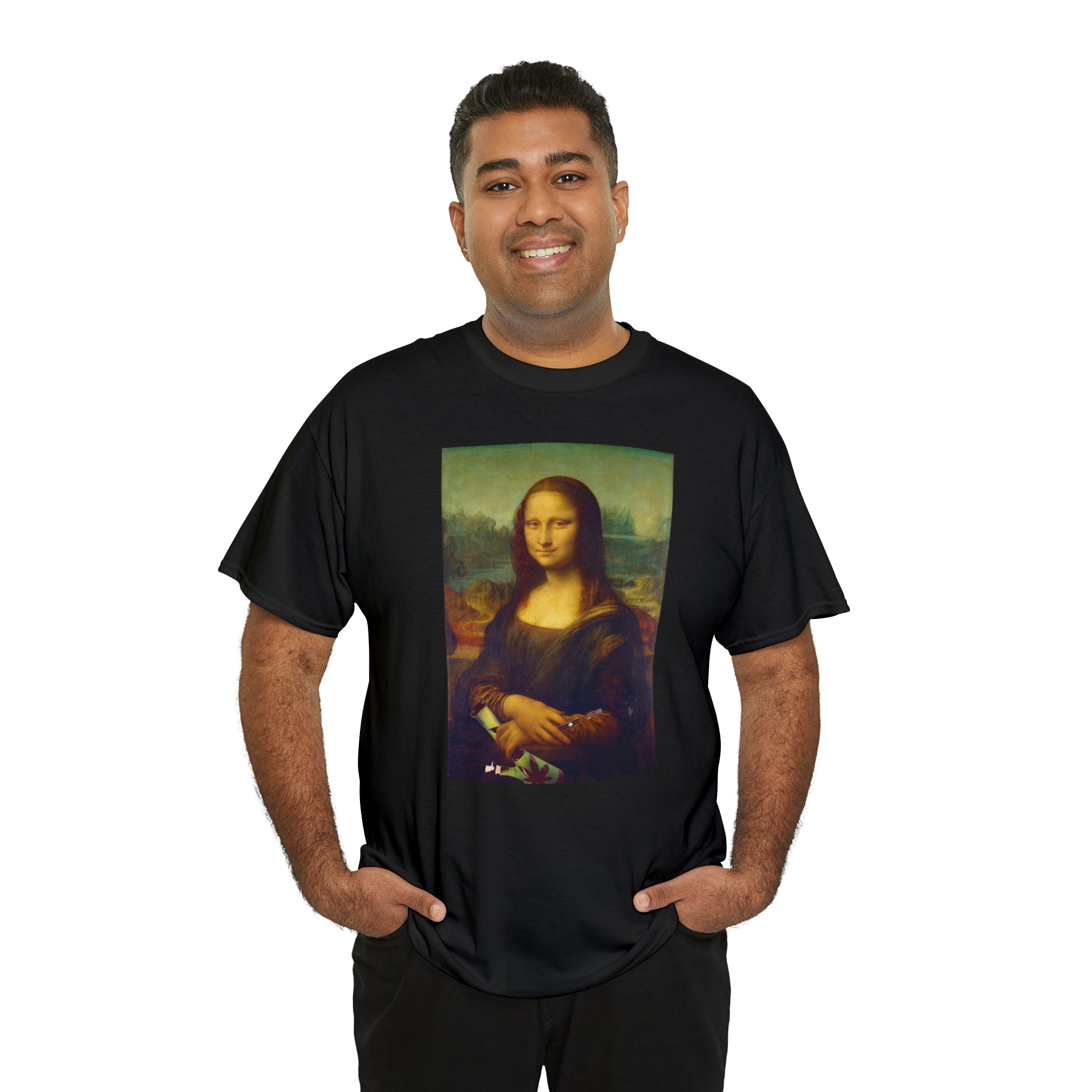 Mona Lisa with Dab Pen and Bong - Unisex Heavy Cotton Tee