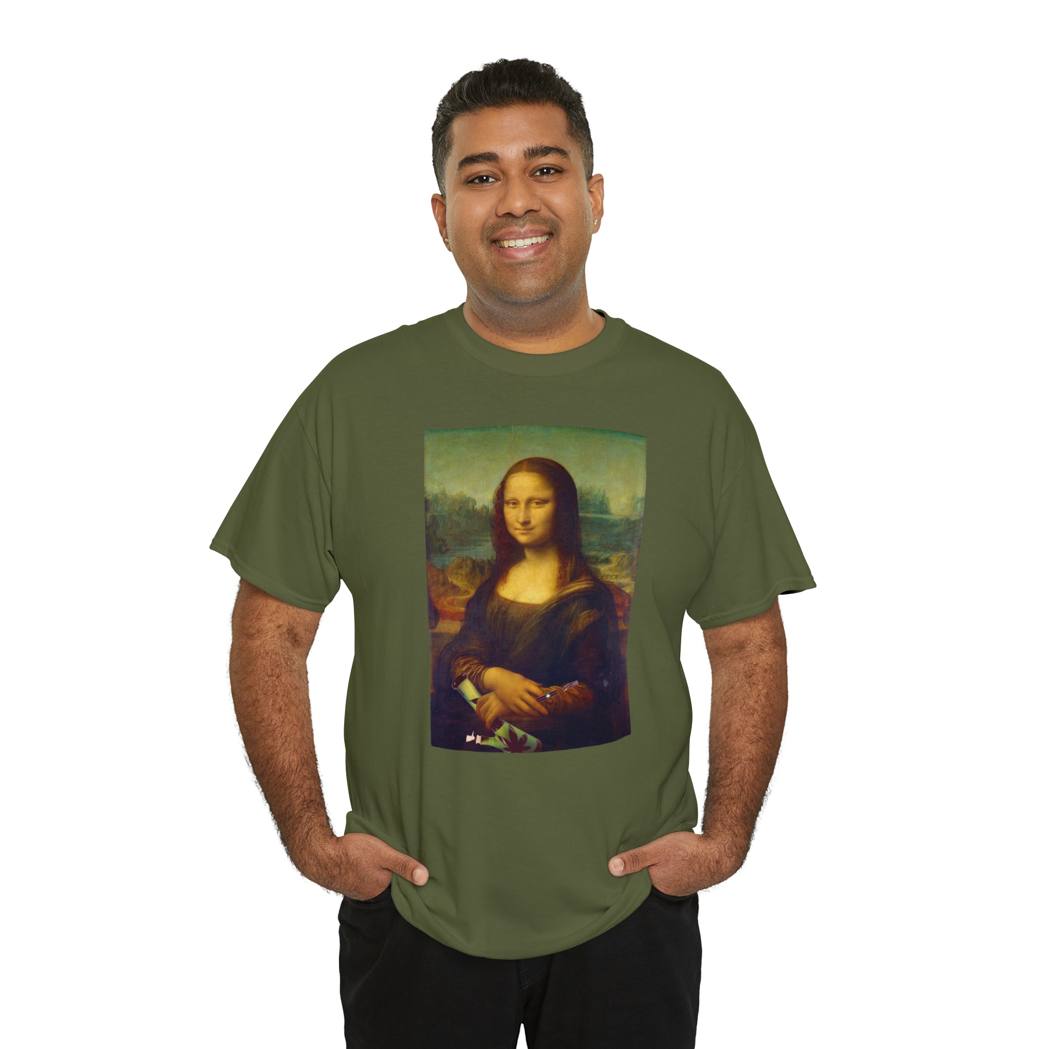 Mona Lisa with Dab Pen and Bong - Unisex Heavy Cotton Tee