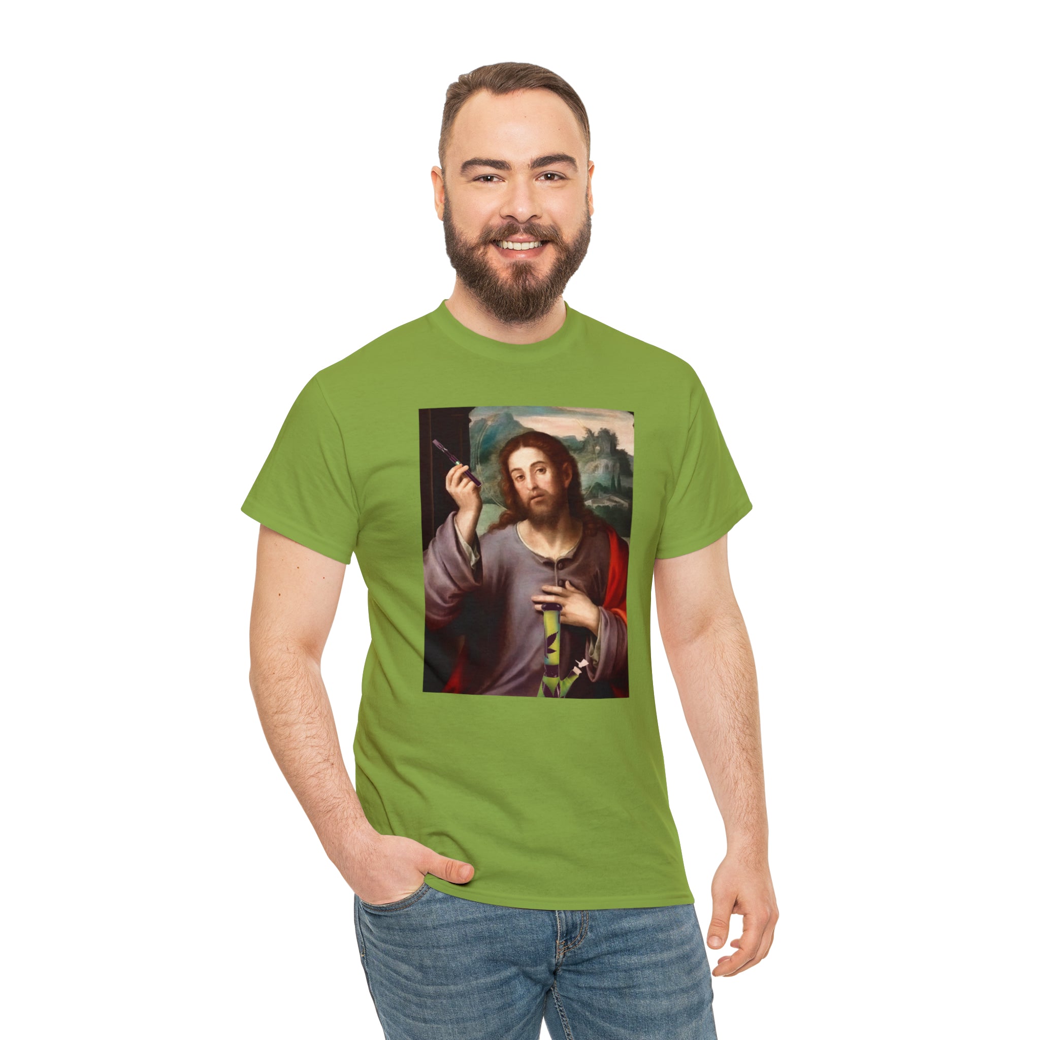 Jesus holding dab pen and bong - Unisex Heavy Cotton Tee