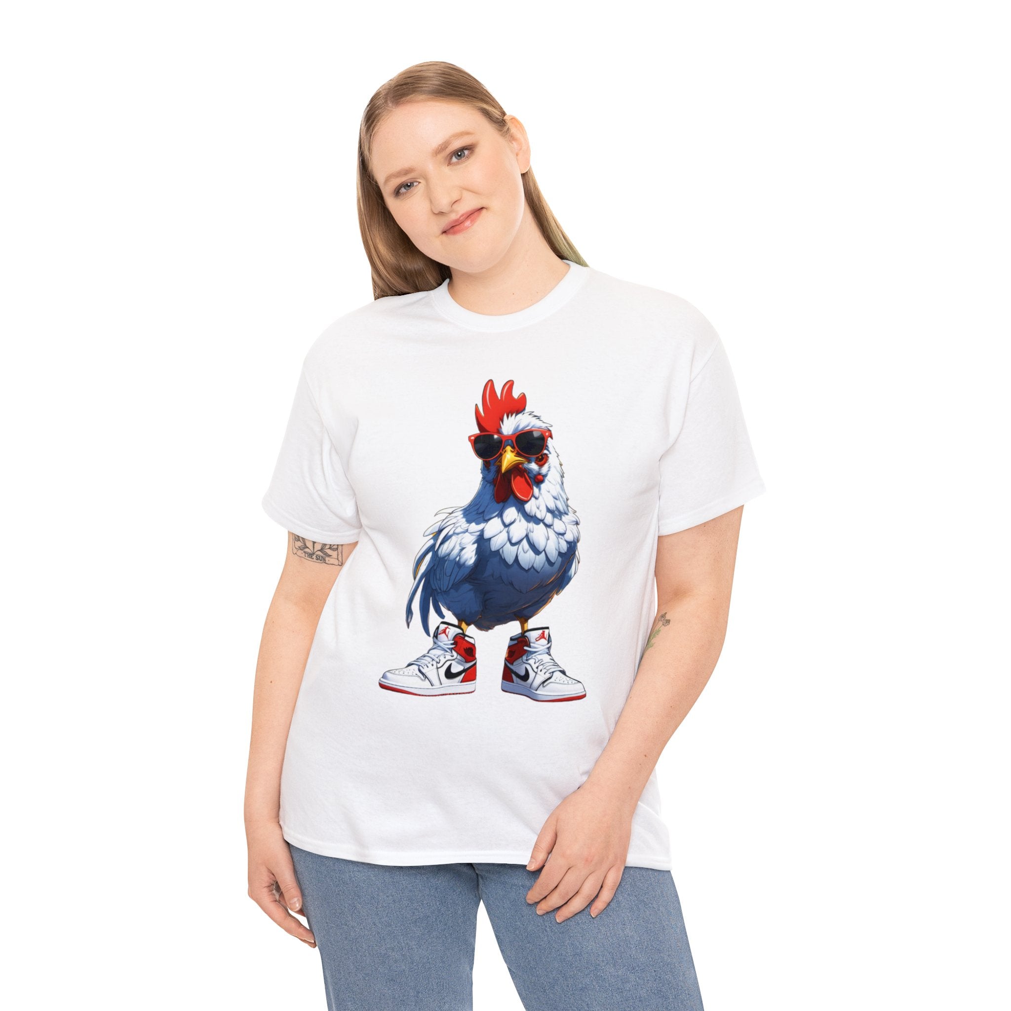 Chicken with Sunglasses and Air Jordans - Unisex Heavy Cotton Tee