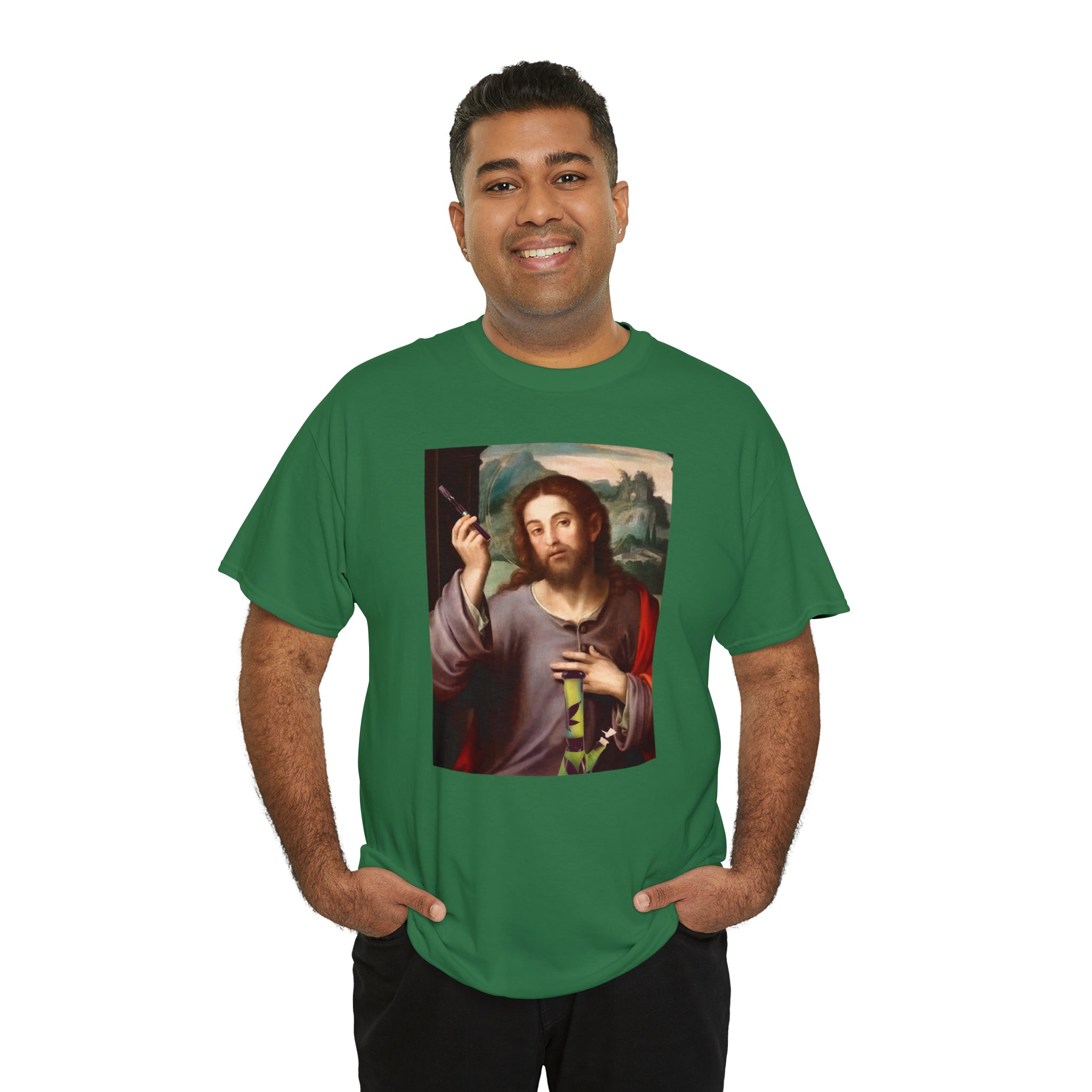 Jesus holding dab pen and bong - Unisex Heavy Cotton Tee