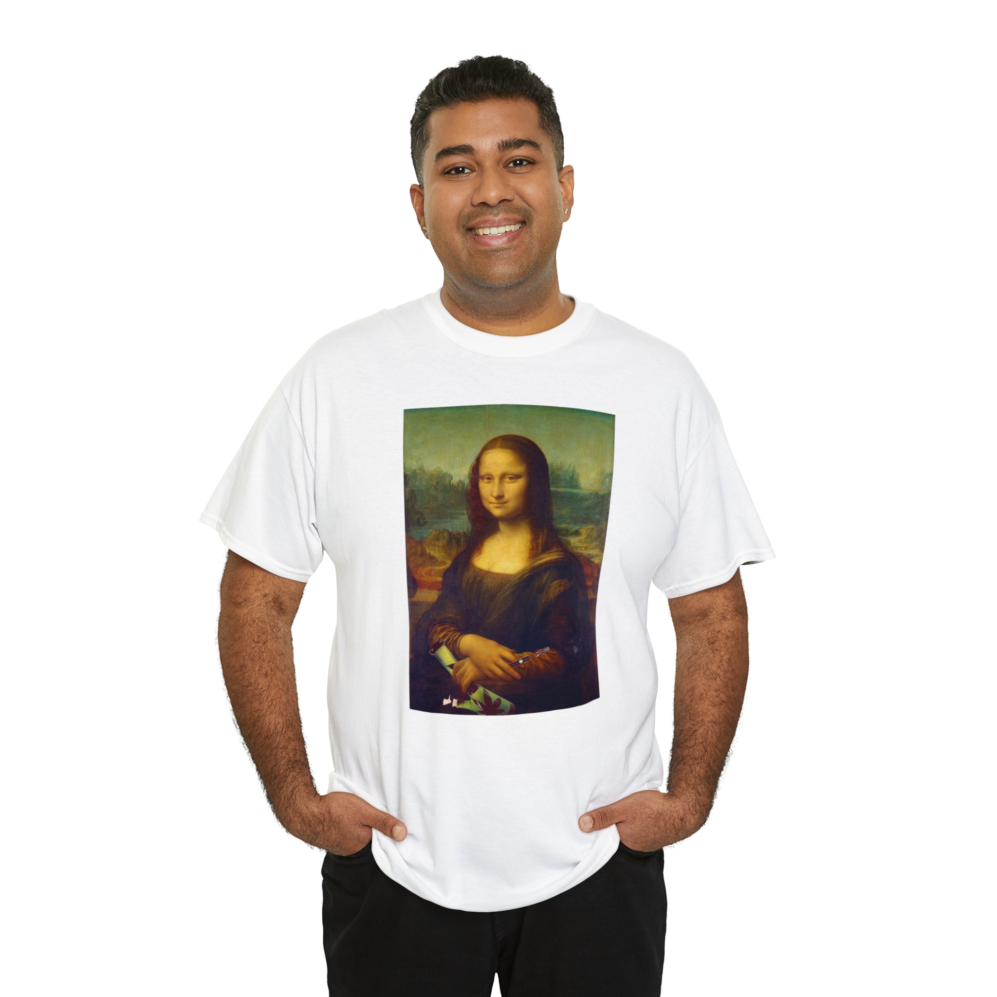 Mona Lisa with Dab Pen and Bong - Unisex Heavy Cotton Tee