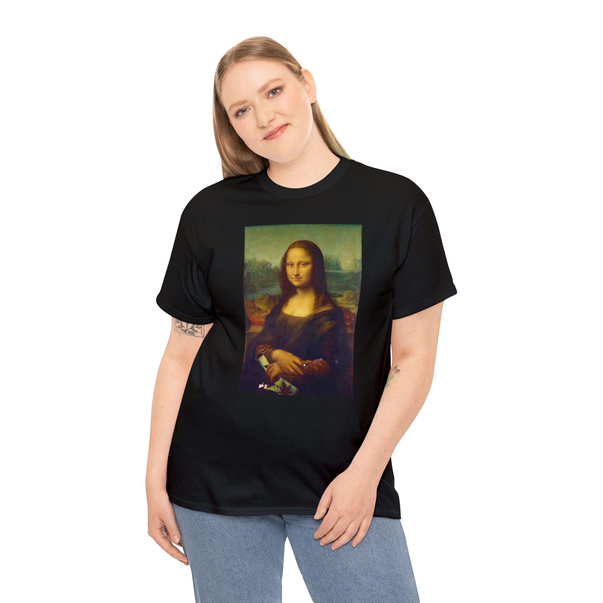 Mona Lisa with Dab Pen and Bong - Unisex Heavy Cotton Tee