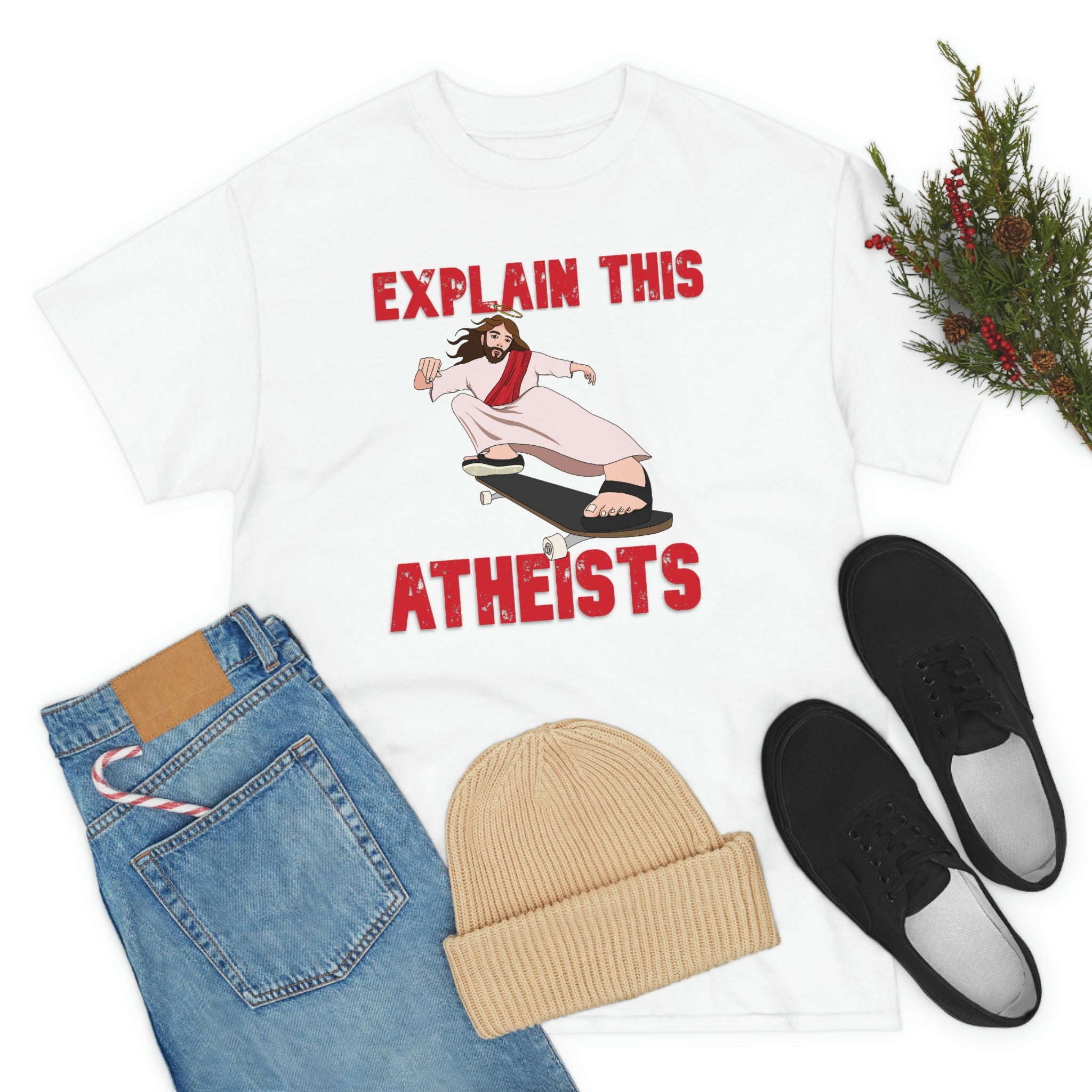 Explain this Atheists Jesus Skateboarding - Unisex Heavy Cotton Tee