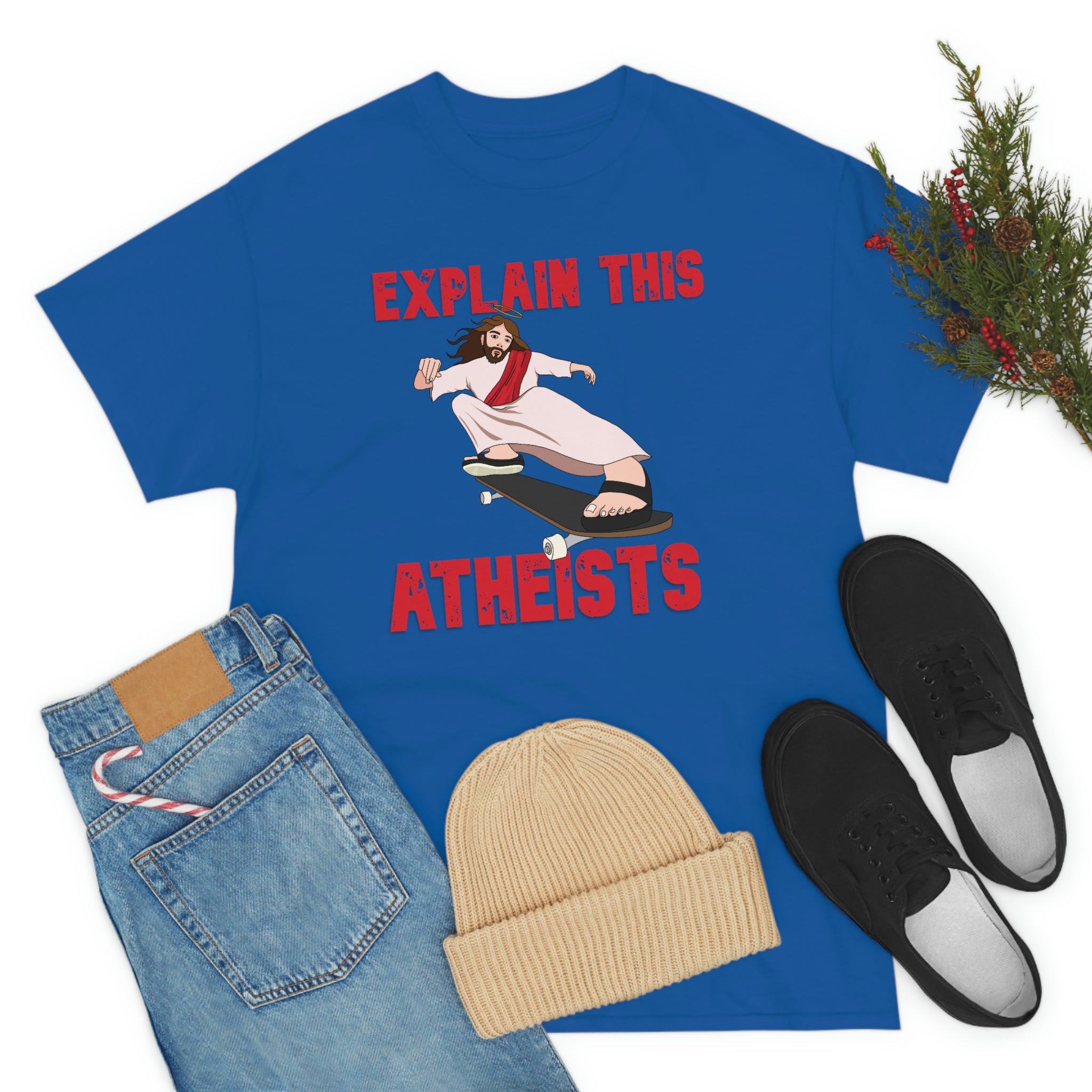 Explain this Atheists Jesus Skateboarding - Unisex Heavy Cotton Tee