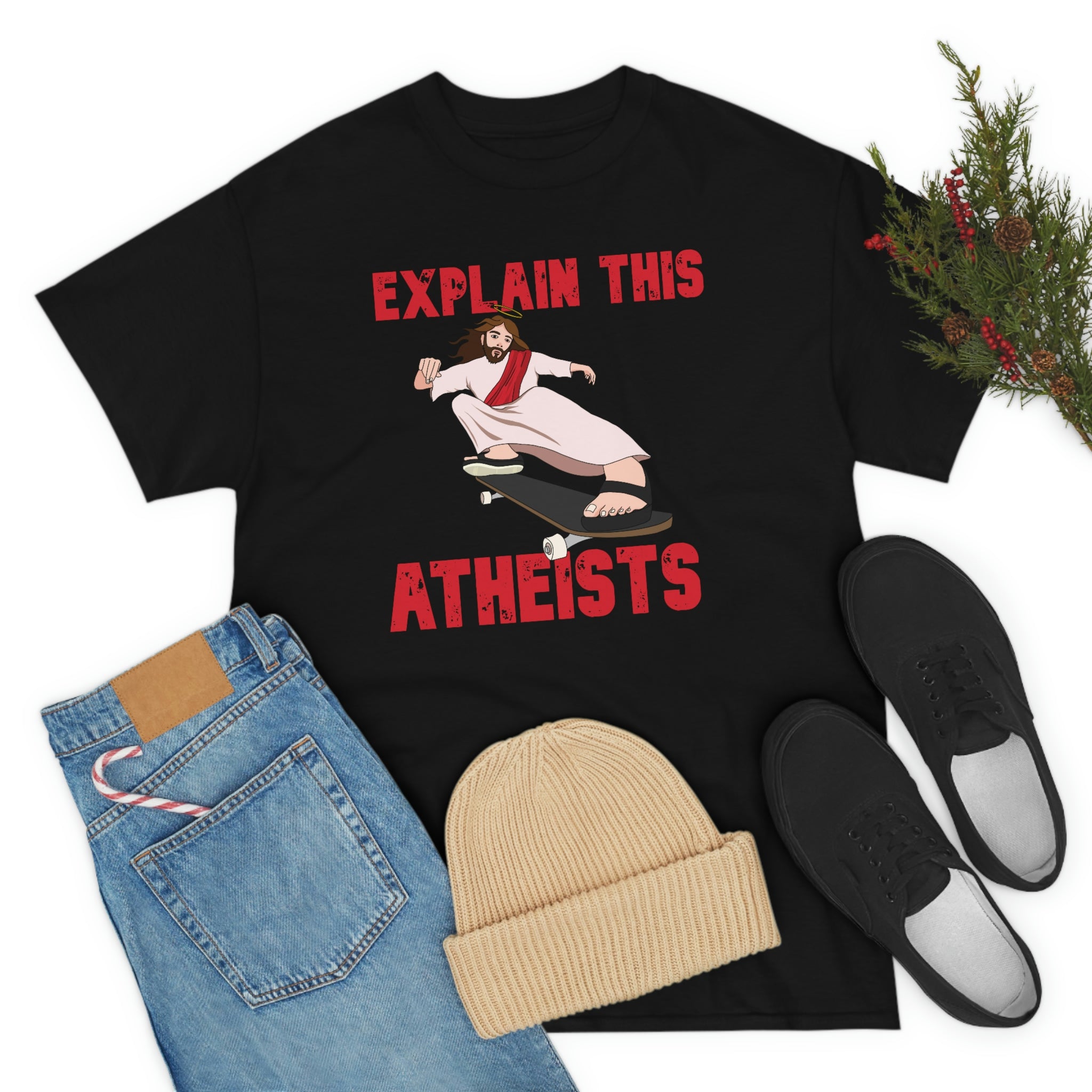 Explain this Atheists Jesus Skateboarding - Unisex Heavy Cotton Tee