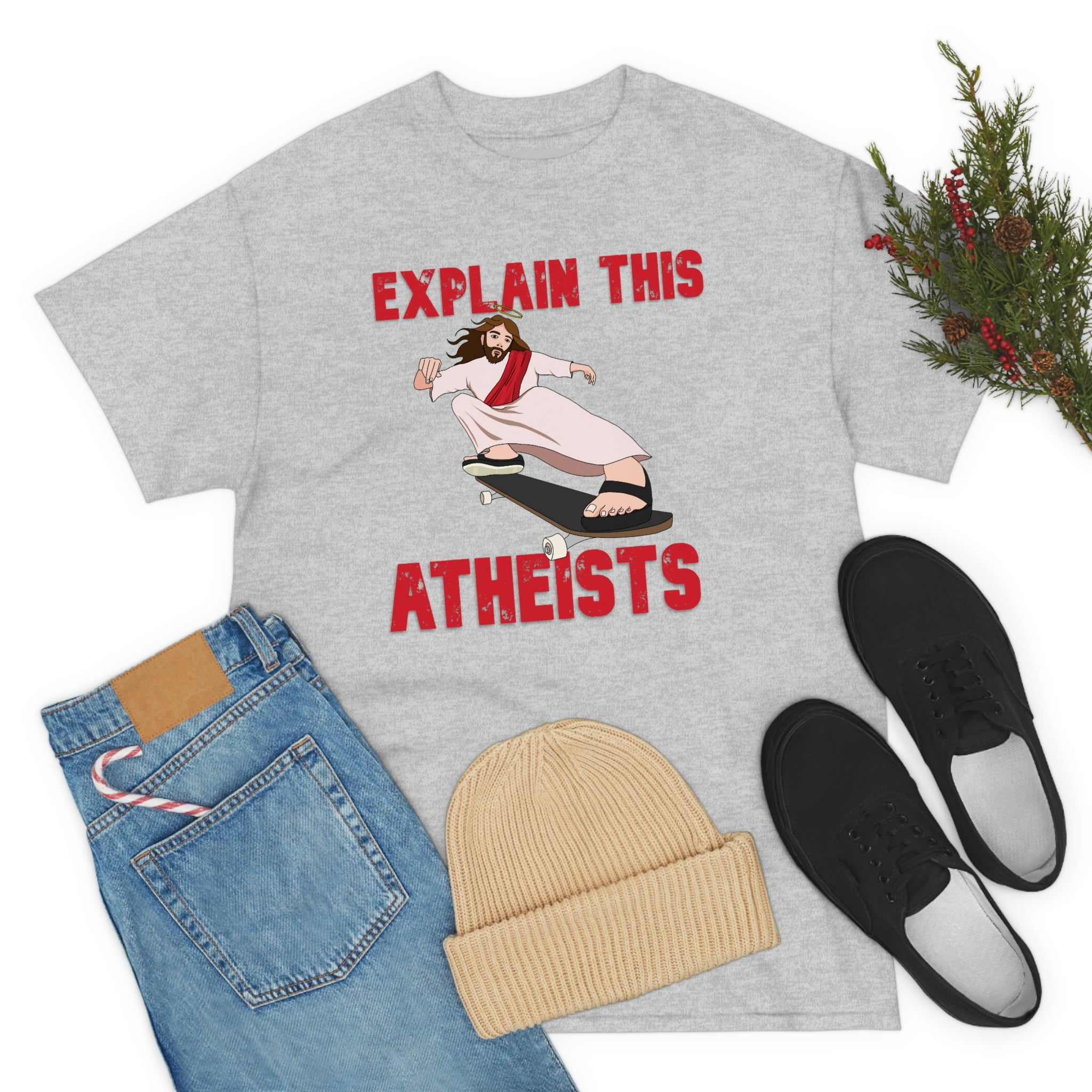 Explain this Atheists Jesus Skateboarding - Unisex Heavy Cotton Tee